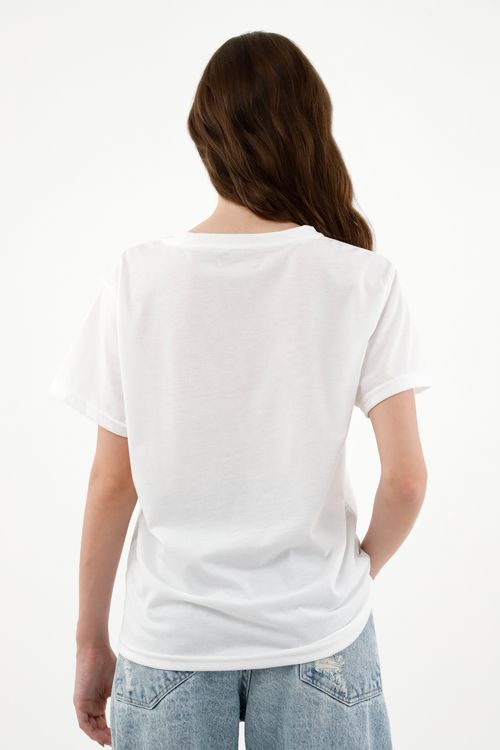 Camiseta blanca estampada en frente para mujer