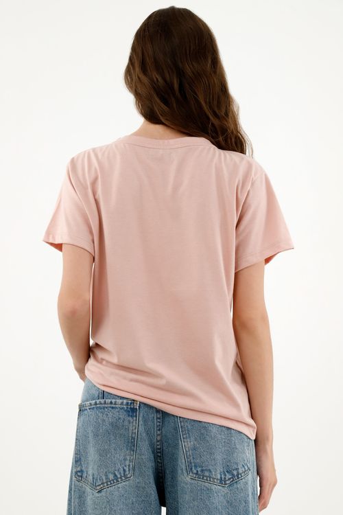 Camiseta rosada estampada en frente para mujer