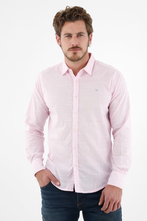 Camisa rosada con diseño a rayas para hombre