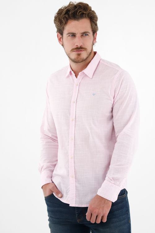 Camisa rosada con diseño a rayas para hombre