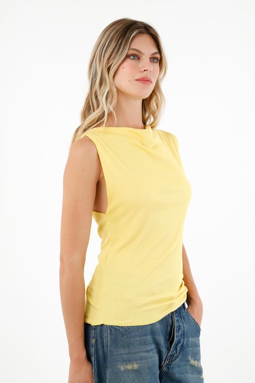 Camiseta amarilla manga sisa para mujer